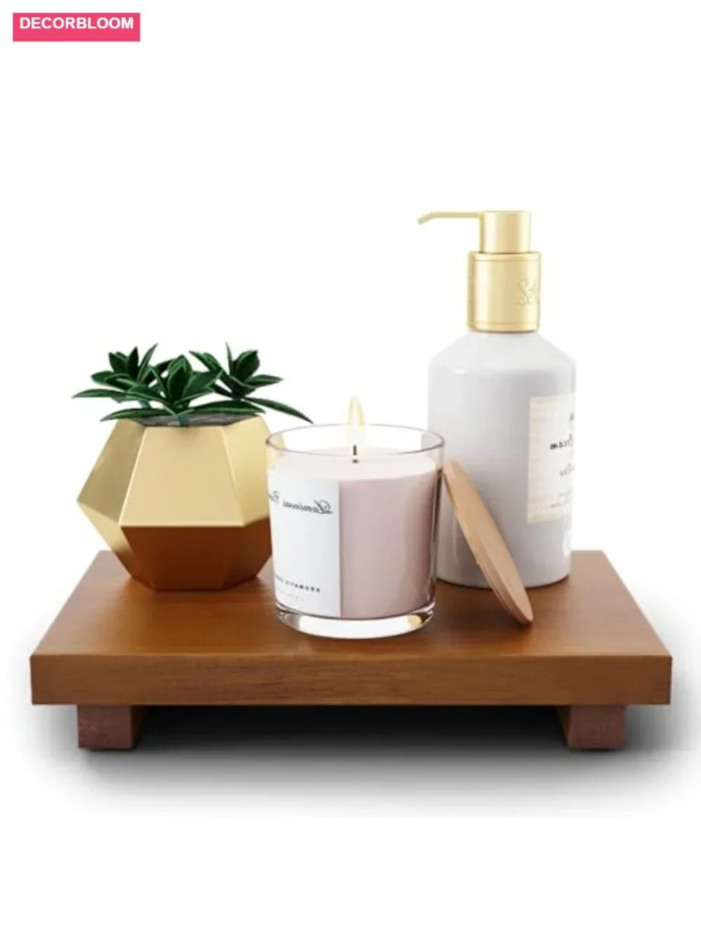 Oak Wood Riser Farmhouse Bathroom Vanity Tray for Candle Plant Soap Display